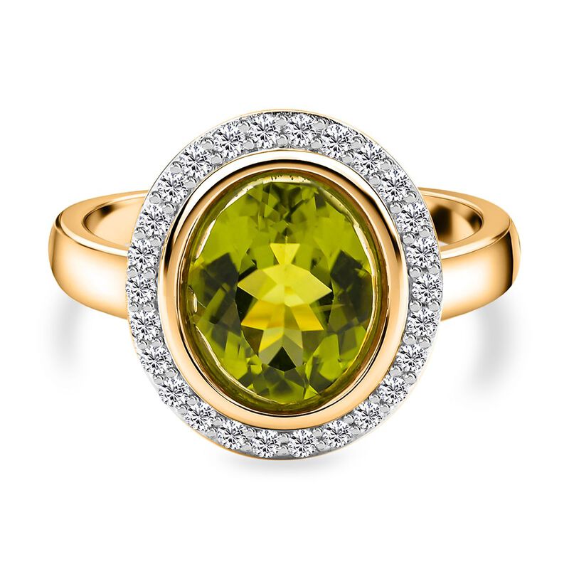 Natürlicher Peridot und Zirkon-Halo-Ring, 925 Silber Gelbgold Vermeil, 4,11 ct. image number 0
