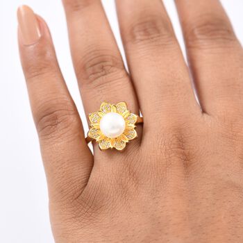 S&uuml;&szlig;wasser Perle (ca. 10-10.5 mm), Wei&szlig;er Zirkon Ring Nickelfreies Messing (Gr&ouml;&szlig;e 17.00)