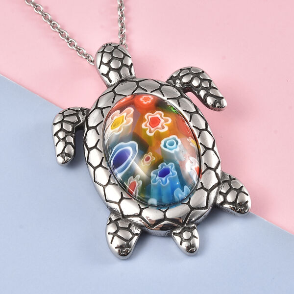 Murano Stil Mehrfarbig glas Anhänger mit Kette ca. 50 cm in Edelstahl image number 2