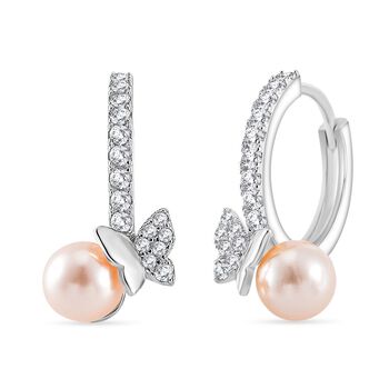 Wei&szlig;e Muschelkernperle, Wei&szlig;er Zirkonia Ohrringe 925 Silber rhodiniert