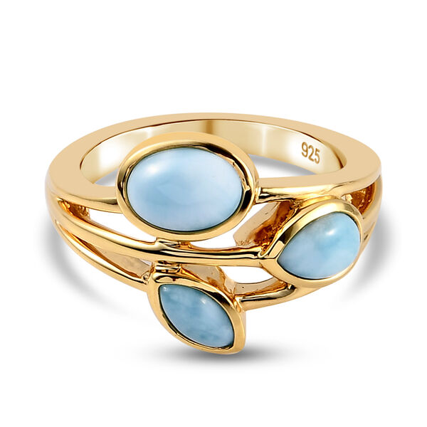 Larimar 3 Stein Ring 925 Silber 585 Vergoldet