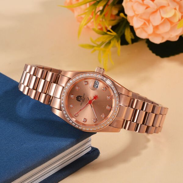 Moissanit Uhren 20 cm Reiner Edelstahl IP Rosa Plattierung image number 2