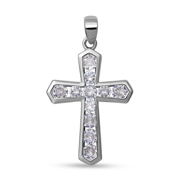 Lustro Stella - Wei&szlig;er Zirkonia Kreuz-Anh&auml;nger, 925 Silber rhodiniert ca. 0,54 ct