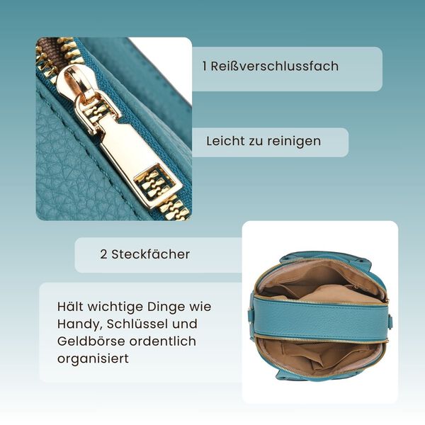 Crossbody-Tasche mit mehreren Rei&szlig;verschlussf&auml;chern und abnehmbarem Gurt, 25x9x18cm, T&uuml;rkis image number 3