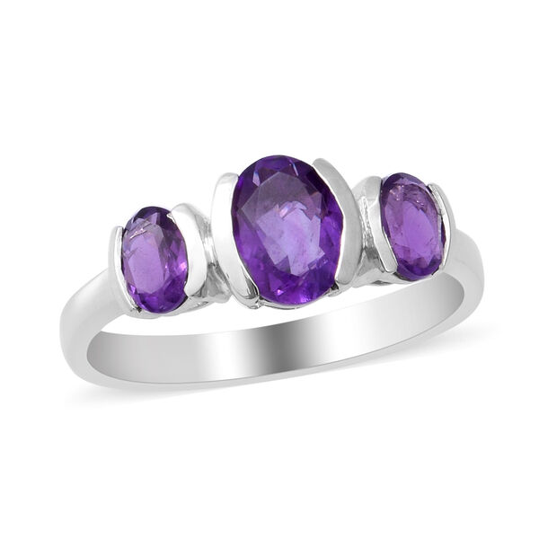 Lusaka Amethyst 3 Stein Ring 925 Silber Platin-&Uuml;berzug