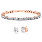 2er Set - Weißer Zirkonia Armband und ohrstecker (Rund) Messing rosévergoldet