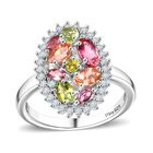 AAA Multi Calabar -Tourmaline, Weißer Zirkon Ring 925 Silber rhodiniert (Größe 18.00) ca. 1.91 ct