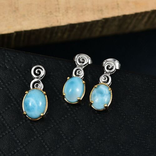 D'Joy Larimar Schmuckset 925 Silber platiniert und vergoldet ca. 5,58 ct. image number 1