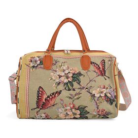 Reisetasche, 45x23x27cm, Hellgrün mit Schmetterlings- und Blumenmuster