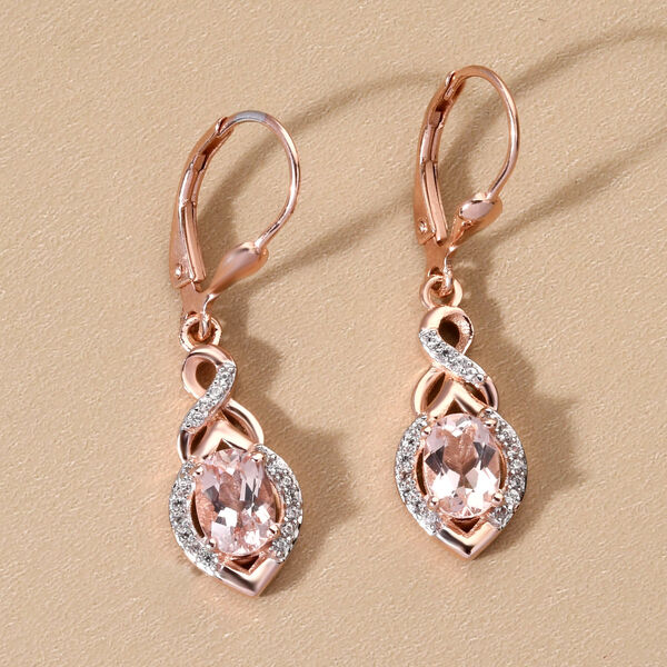 Morganit und wei&szlig;e Zirkon-Ohrringe, 925 Silber Ros&eacute;gold Vermeil ca. 1.76 ct image number 2