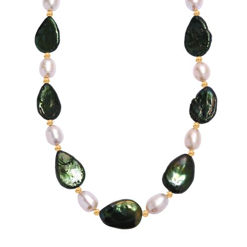 Gefärbte grüne Jade, Weiße Süßwasser Perle Halskette ca. 45 cm Edelstahl vergoldet 150.00 ct image number 0