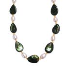 Gefärbte grüne Jade, Weiße Süßwasser Perle Halskette ca. 45 cm Edelstahl vergoldet 150.00 ct