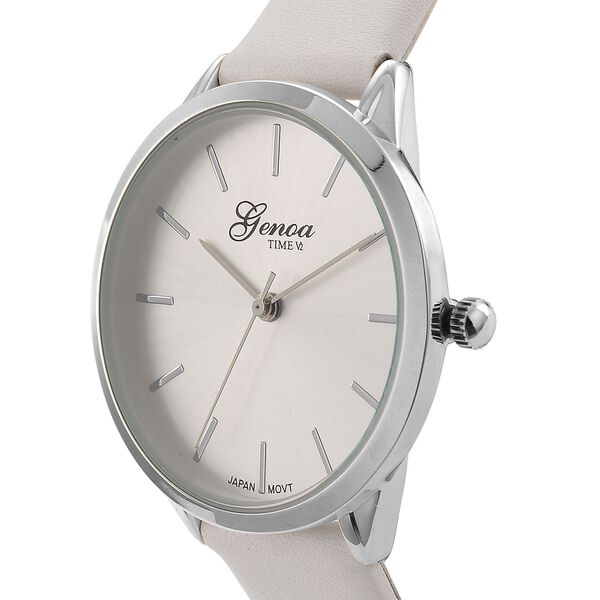 GENOA TIME V2 - Quarzuhr mit japanischem PC21S Werk, weißem Zifferblatt und weißem Lederarmband, Edelstahl Gehäuse, 3 ATM wasserdicht image number 2
