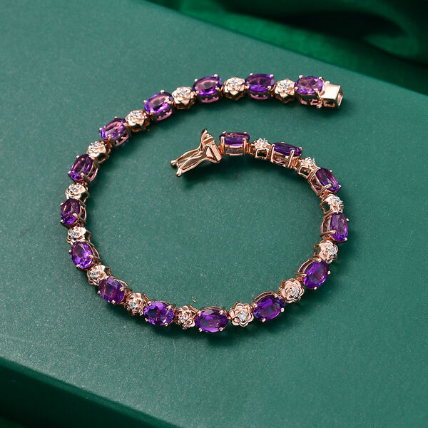 GP - AAA Rose De France Amethyst, Wei&szlig;er Zirkon Armband ca. 19 cm 925 Silber 750 Ros&eacute;gold Vermeil ca. 12,92 ct. image number 1