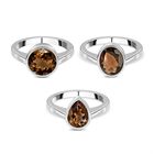 Rauchquarz 3er Ring-Set, Edelstahl ca. 6.57 ct