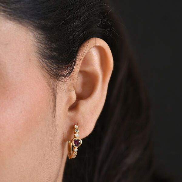 D'Joy AA Nat&uuml;rlicher Rhodolith Granat, Wei&szlig;er Zirkon Ohrringe 925 Silber 750 Gelb Vergoldet ca. 1.35 ct image number 2