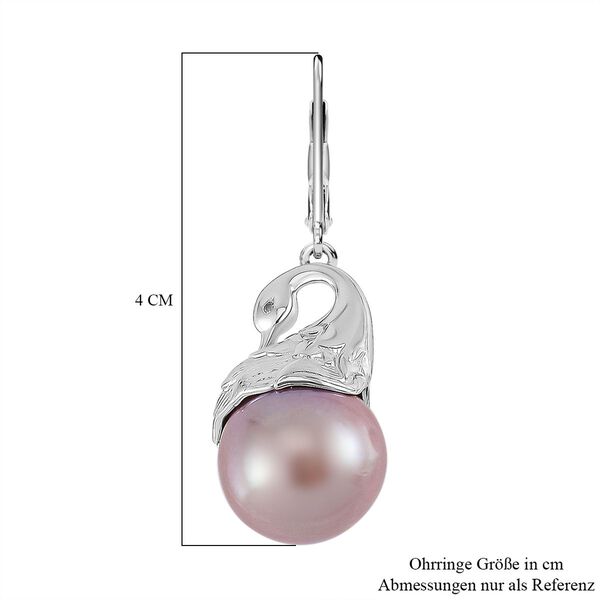 Lila Edison Perle, Weißer Zirkon Ohrringe 925 Silber platiniert image number 5