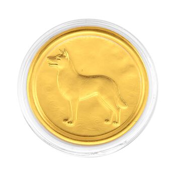 999er Goldm&uuml;nzefolie mit Hundemotiv und Regenbogen-Designlinie, 100mg