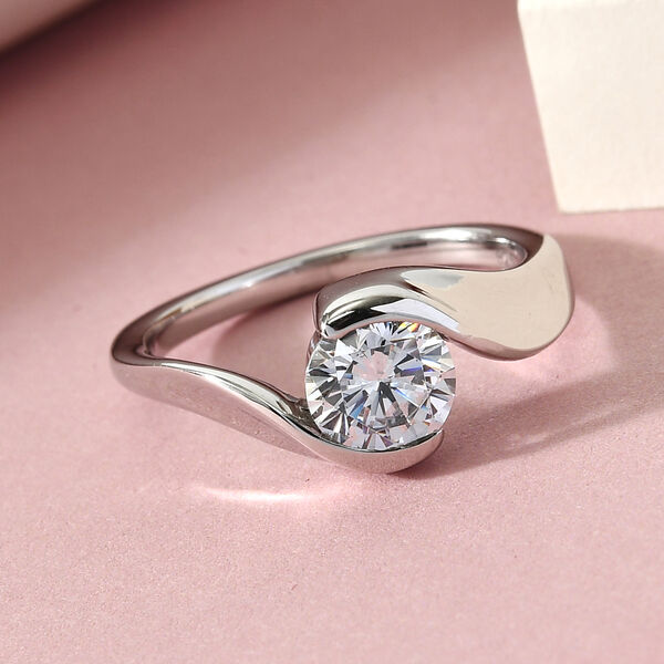 LUSTRO STELLA - feinster Zirkonia Bypass-Ring, 925 Silber platiniert image number 2