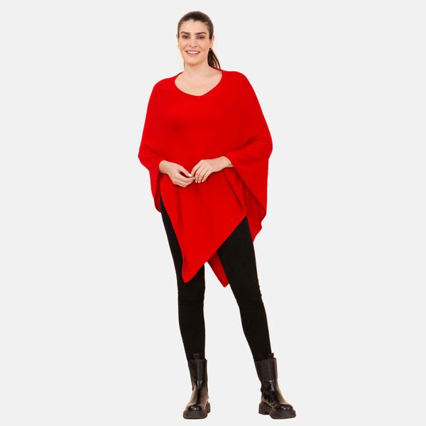 LA MAREY Pashmina Kunstfell Poncho, Rot image number 3