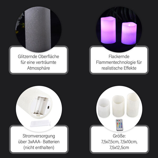 Set aus 3 batteriebetriebenen LED-Kerzen mit Fernbedienung image number 6
