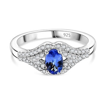 Tansanit und Zirkon Ring 925 Silber platiniert (Gr&ouml;&szlig;e 16.00) ca. 0,78 ct