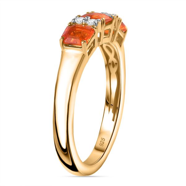 AAA Purpurroter Feueropal, Wei&szlig;er Zirkon Ring 925 Silber 750 Gelbgold Vermeil (Gr&ouml;&szlig;e 20.00) ca. 0.76 ct image number 5