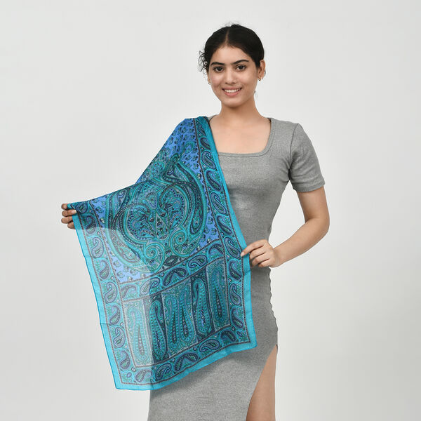 Bedruckter Tabby-Seidenschal, Himmelblau, 49x160cm image number 3