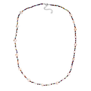 Mehrfarbige S&uuml;&szlig;wasser Perle und Multi Edelstein Halskette, 60+5cm