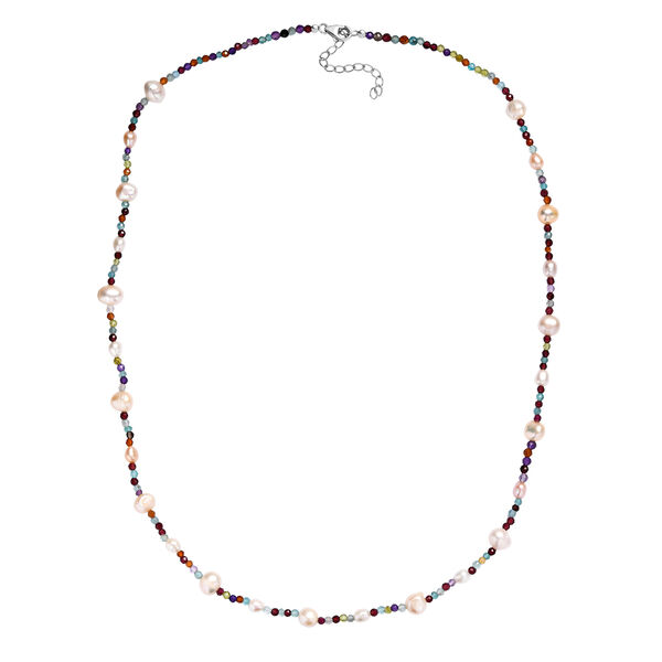 Mehrfarbige Süßwasser Perle und Multi Edelstein Halskette, 60+5cm image number 4