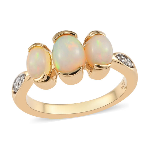 Nat&uuml;rlicher &Auml;thiopischer Opal und Zirkon 3 Stein Ring 925 Silber vergoldet  ca. 1,21 ct image number 3