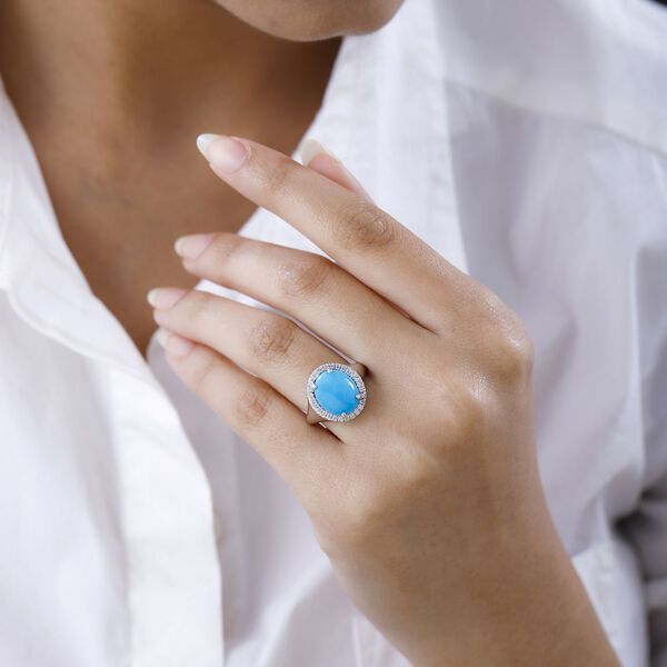 Amerikanischer nat&uuml;rlicher Sleeping Beauty T&uuml;rkis, wei&szlig;er Zirkon Ring, 925 Silber platiniert (Gr&ouml;&szlig;e 16.00) ca. 4.53 ct image number 2