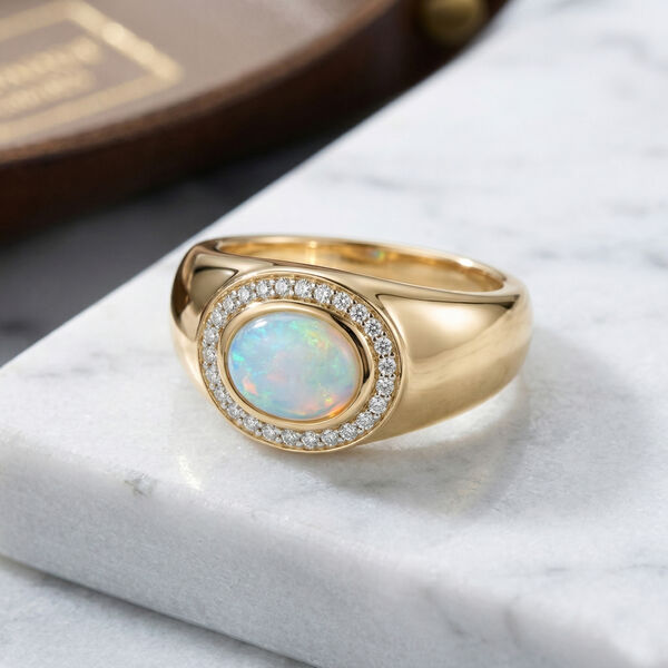 Nat&uuml;rlicher &Auml;thiopischer Opal und Zirkon Ring 925 Silber Gelbgold Vergoldet image number 2