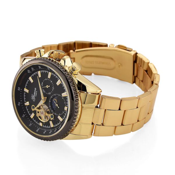 GENOA TIME - Bicolor-Armbanduhr, Reiner Edelstahl, goldfarben, Automatik, 3 ATM wasserdicht image number 5