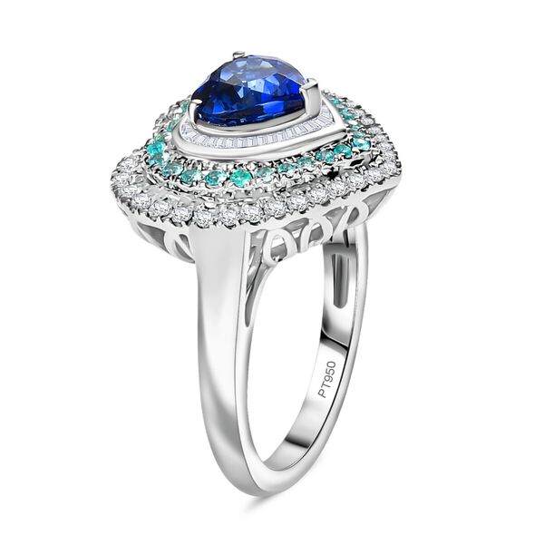 RHAPSODY zertifiziert und geprüft AAAA ceylonfarbener blauer Saphir, Paraiba Turmalin und VS Diamant Ring in 950 Platin - 2,97 ct. image number 3