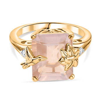 GP - Rosenquarz, Wei&szlig;er Zirkon Ring 925 Silber 750 Gelbgold Vermeil (Gr&ouml;&szlig;e 17.00) ca. 5,86 ct