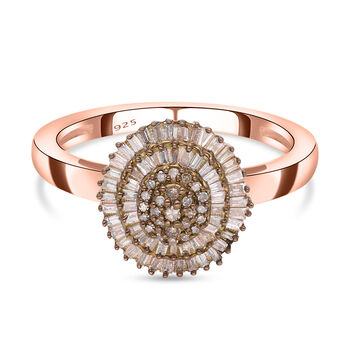 Nat&uuml;rlicher Champagner Diamant Ring 925 Silber Ros&eacute;gold Vermeil, (Gr&ouml;&szlig;e 19.00) ca. 0.50 ct