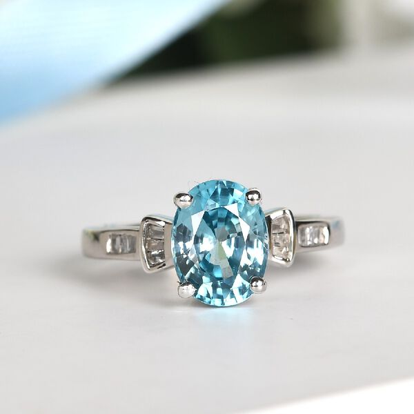 Ratanakiri Blauer Zirkon und Diamant Ring 925 Silber Platinum-&Uuml;berzug image number 2