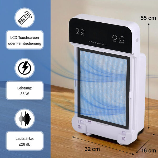 Luftreiniger mit HEPA-Filter und Aktivkohle, LCD-Display, Fernbedienung, Weiß image number 5