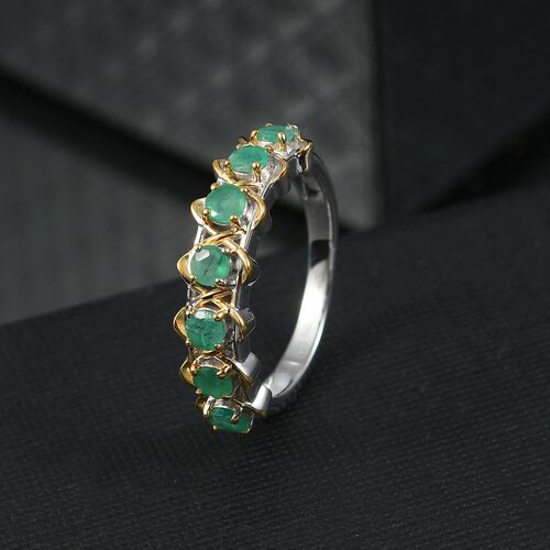 D’joy Socoto Smaragd Ring 925 Silber platiniert und vergoldet (Größe 18.00) ca. 0,80 ct image number 1