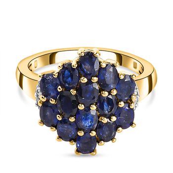 Masoala Saphir und wei&szlig;er Zirkon Ring, 925 Silber vergoldet (Gr&ouml;&szlig;e 17.00) ca. 4,02 ct