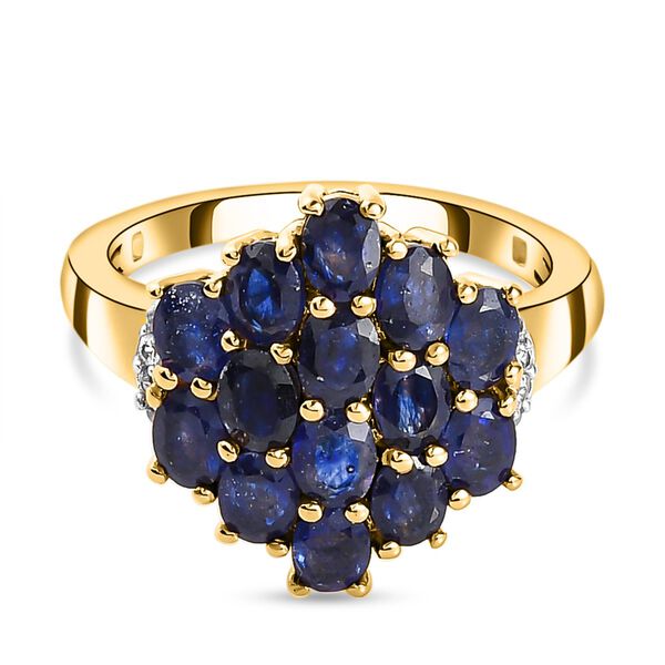 Masoala Saphir und wei&szlig;er Zirkon Ring, 925 Silber vergoldet (Gr&ouml;&szlig;e 17.00) ca. 4,02 ct