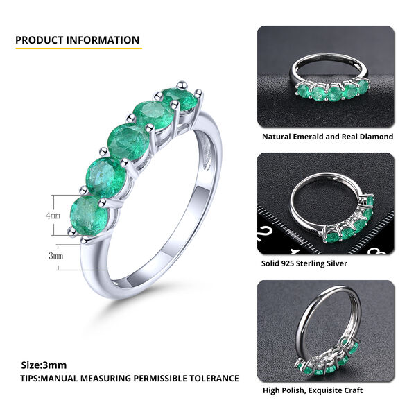 AAA Kagem Sambia Smaragd und Zirkon 5 Stein Ring 925 Silber rhodiniert  ca. 1,26 ct image number 4