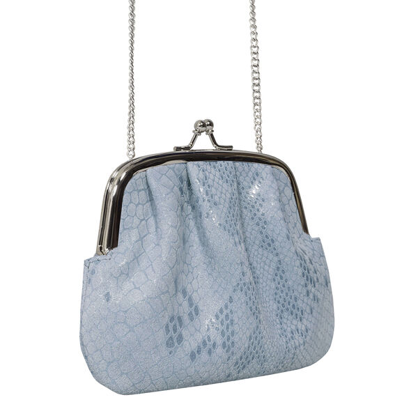 ASSOTS LONDON - Geldbörse aus 100% echtem Leder mit abnehmbarem Schulterriemen, Schlangenmuster, Blau image number 5