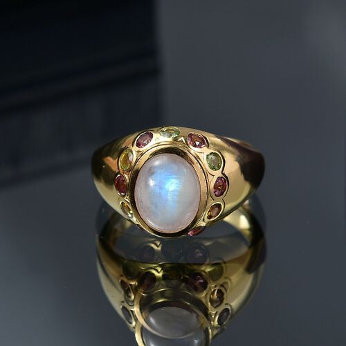 Regenbogen Mondstein, Mehrfarbig-Turmalin Ring Messing (Größe 18.00) ca. 3,72 ct image number 1