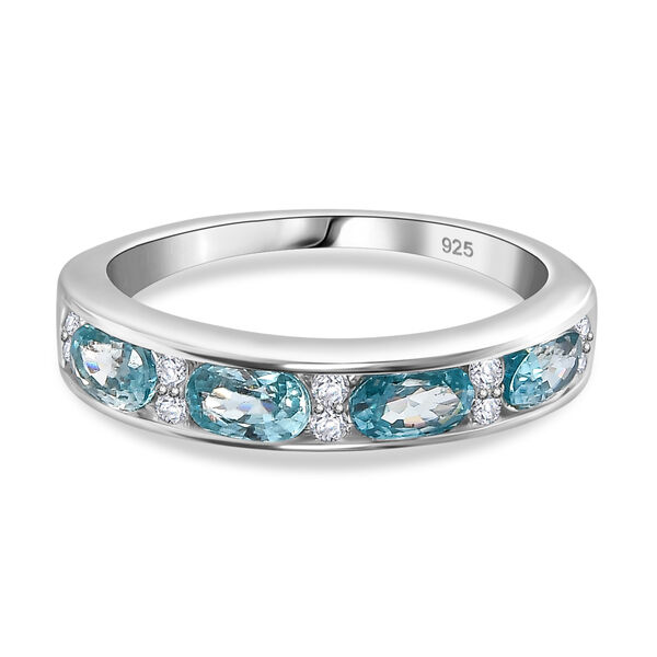 Blauer Zirkon, Wei&szlig;er Zirkon Ring 925 Silber rhodiniert (Gr&ouml;&szlig;e 17.00) ca. 1,62 ct