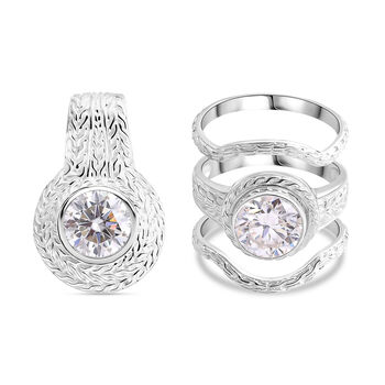 D'Joy Royal Bali Rundschliff Moissanit Ringe und Anh&auml;nger in 925 Silber