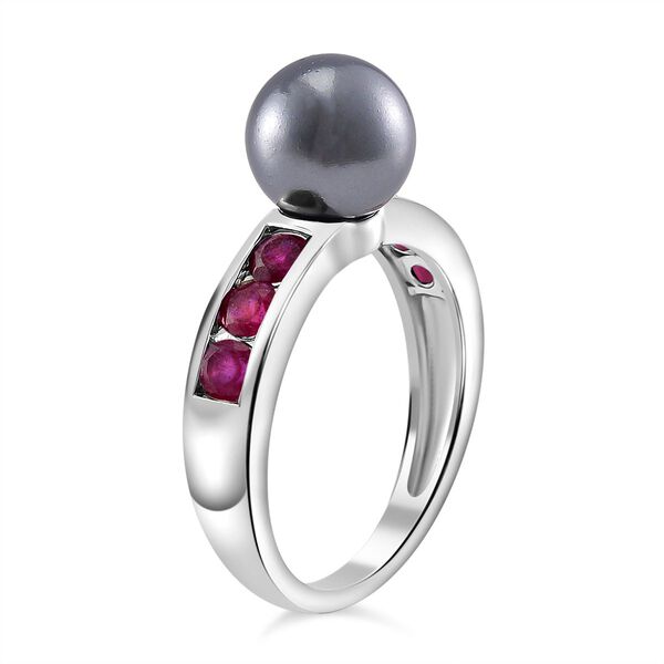 Tahiti Muschelkernperle, Afrikanischer Rubin (Fissure gef&uuml;llt) Ring 925 Silber platiniert (Gr&ouml;&szlig;e 16.00) image number 3