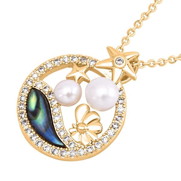 Abalone Muschel, weiße Süßwasserperle und Zirkonia Anhänger mit 50cm Kette - 3,10 ct. image number 4