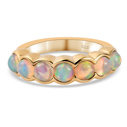 Natürlicher, äthiopischer Opal 7-Stein-Ring, 925 Silber vergoldet (Größe 16.00) ca. 1,37 ct